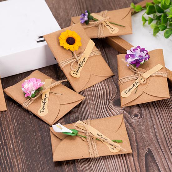 Special Paper Cards for Souvenirs 5Pcs DIY Dried Flower Greeting Cards, Handmade Note with Artificial Flowers, Jute Twine Atmospheric Photo Props Hang