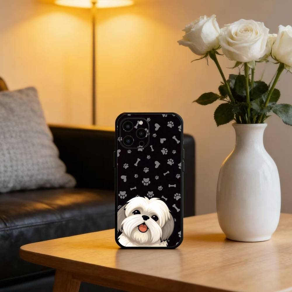 Cartoon cute Shih Tzu Dog Phone Case For iPhone 16,15,14,13,12,17,Pro Max,Plus Silicone Black Case
