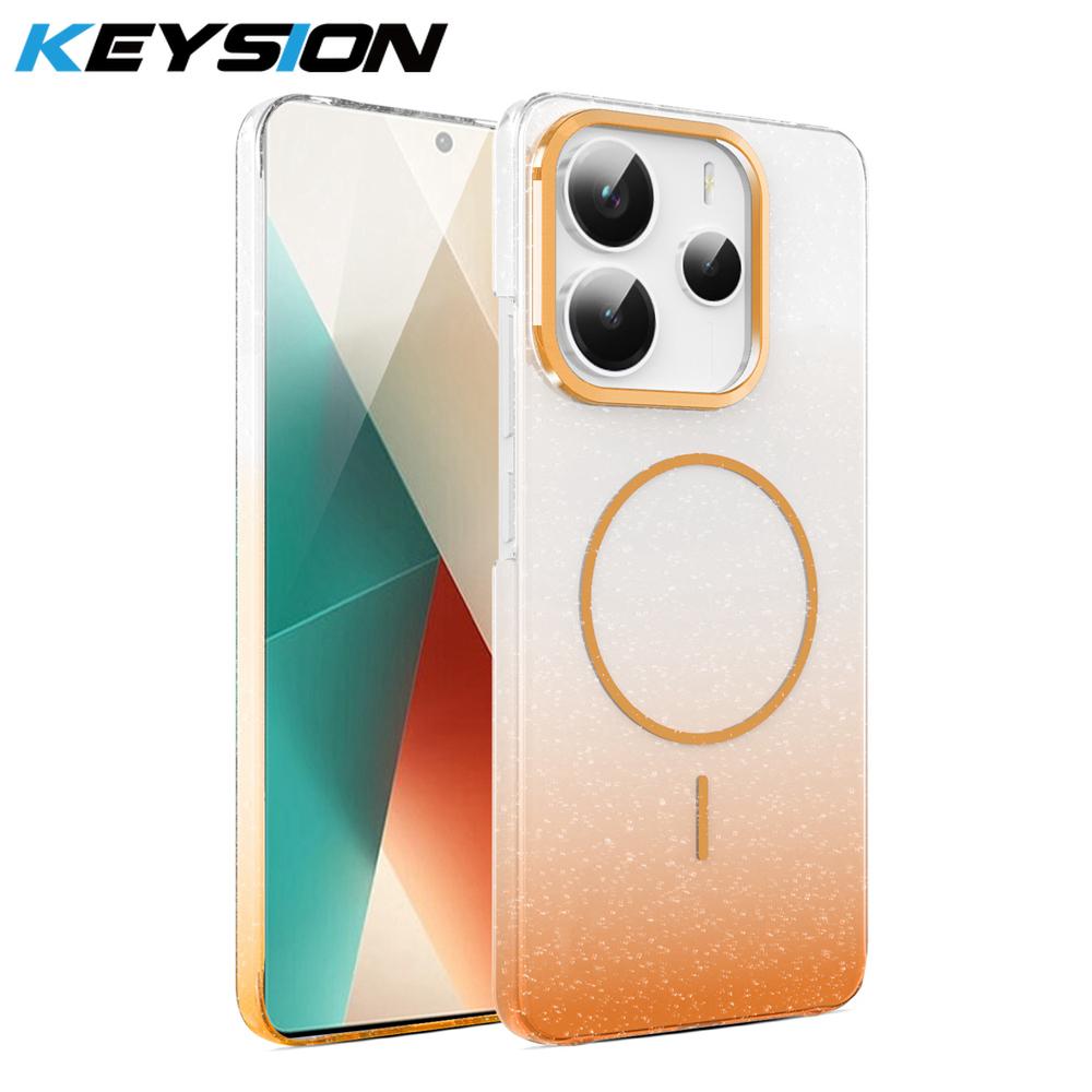 KEYSION Luxuriöse magnetische Handyhülle mit Farbverlauf und Glitzer für Redmi Note 14 Pro+5G 14 4G, stoßfeste Hart-PC-Rückabdeckung für POCO X7 5G