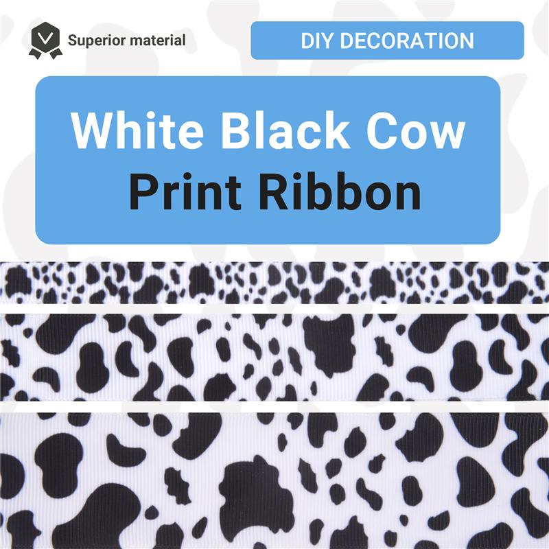 

A25F-3Pcs White Black Cow Print Wired Edge Ribbon Craft Ribbons Gift Wrapping Ribbon Animal Print Ribbon For DIY Crafts Party L
