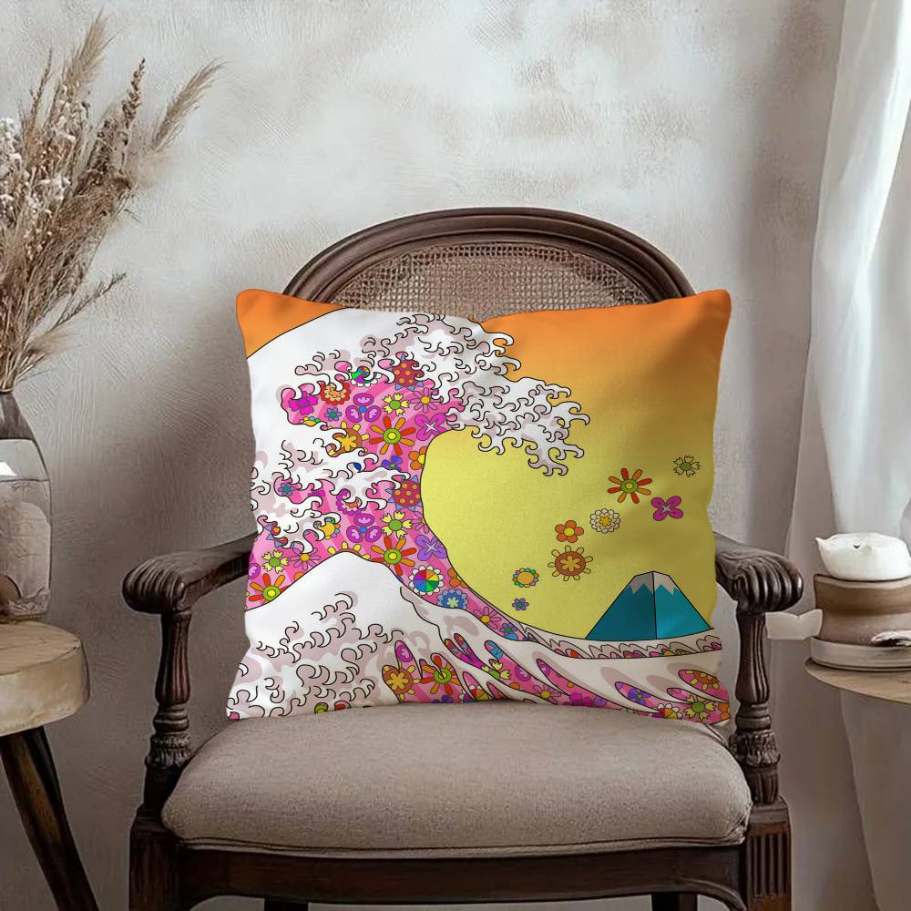 Japanese Wave Art Maple Design Cushion Cover Happy Autumn Harvest decor Holiday Decorati Pillow Cover