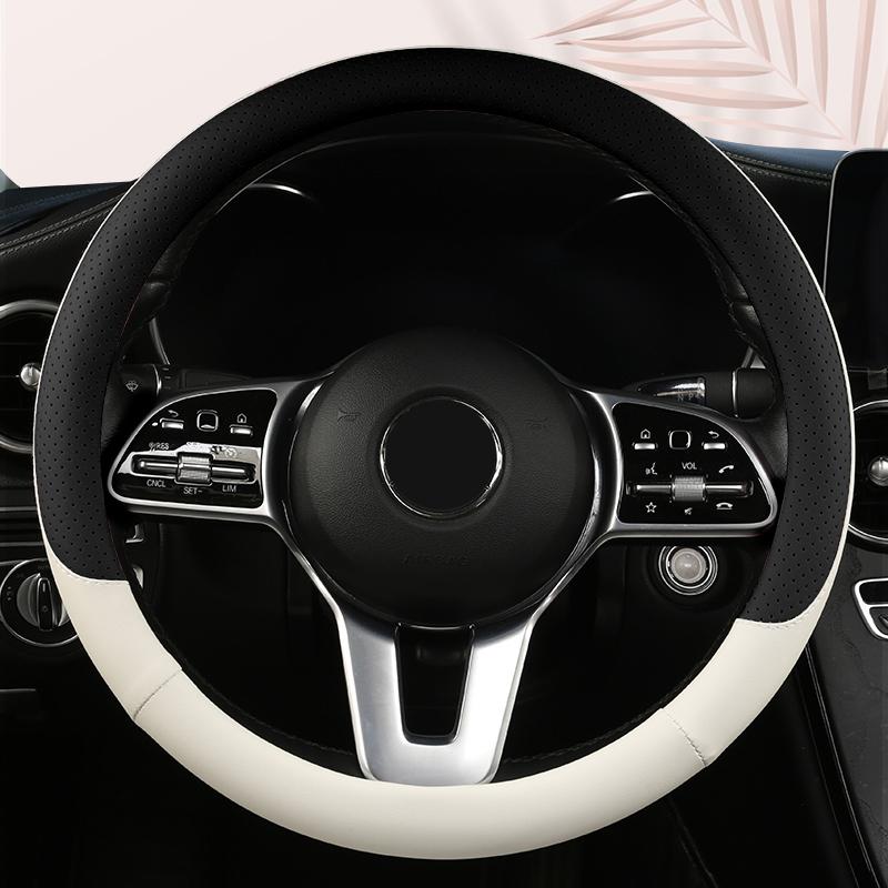 Funda de Volante de Cuero Antideslizante para Coche Cubierta Protectora Universal para Volante de Coche Estilo de Moda Forma O D 38 cm