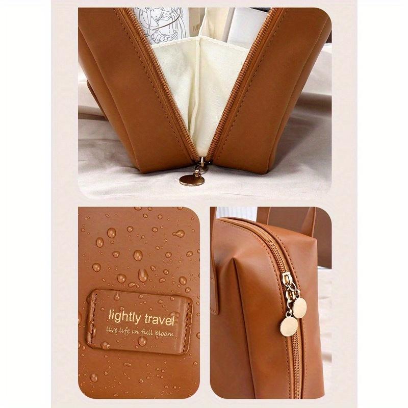 1pc High Quality Travel Large Capacity Multi-Pocket Cosmetic Bag, PU Leather Waterproof Portable Toiletry Bag, Perfect Makeup Storage Bag Perfect