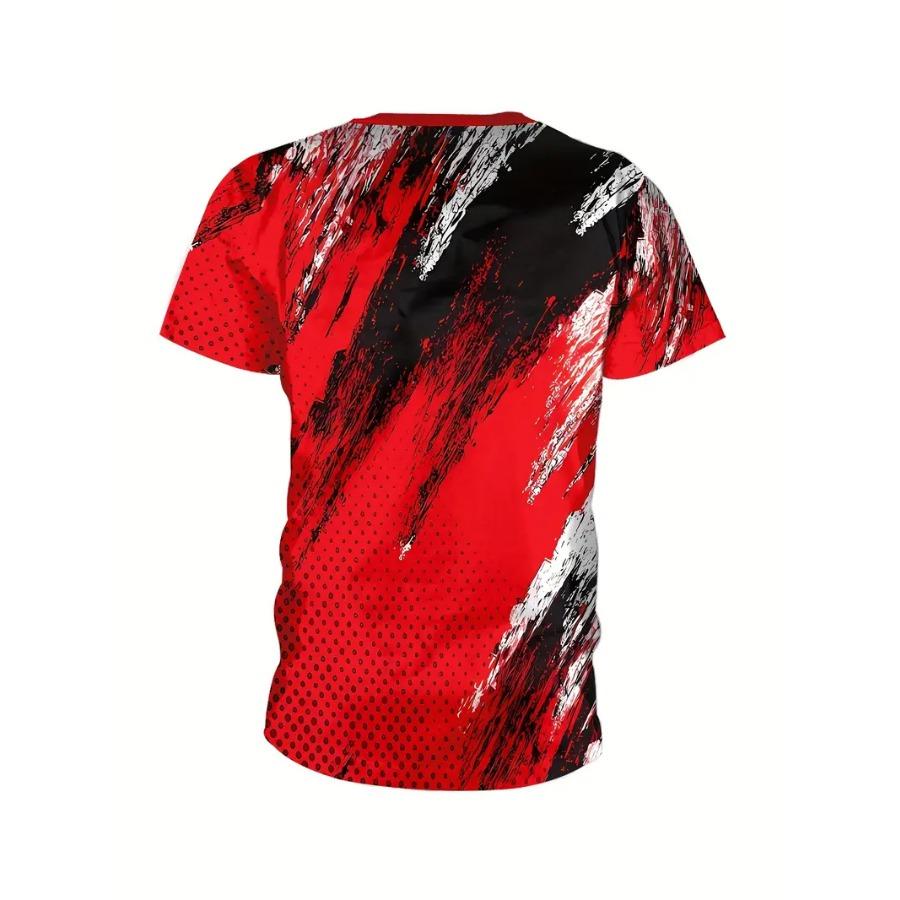 Men Cool Contrast Color 3D Print T-shirts for Tie Dye Stretch Polyester Sportwear Short Sleeve Tops Summerwear