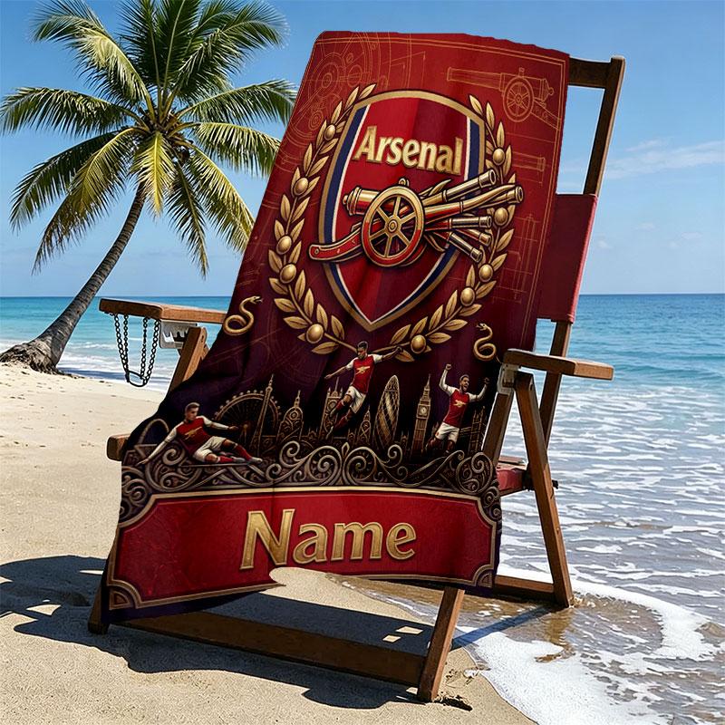 Custom Name Personalized Arsenal F.C Print Beach Towel, for Trip Camping Beach Party Home Decor, Birthday Gift for Family & Friends