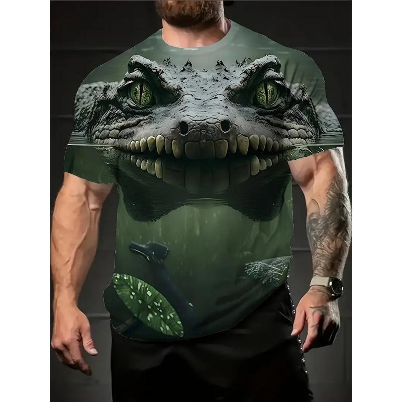 

2026New Crocodile Graphic T-Shirts For Men Summer Fashion 3D Print Woman Casual Short Sleeve XXS