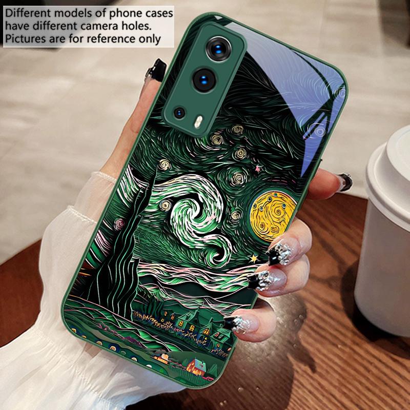 Oil Painting Starry Sky For Vivo Y76 16 55 V29 Lite 5G 25 23 30 iQOO Z9X 12 Pro Neo X200 100 90 60 Tempered Glass Phone Case