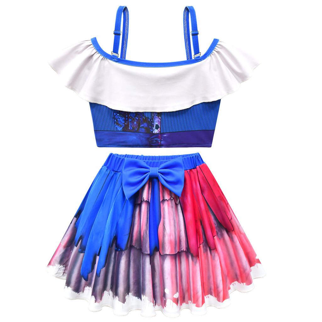 

20846 Kids Girls Lily Lovebraids Print Strappy Sleeveless Swimsuit Swimwear Top Skirt Sets 100cm синий