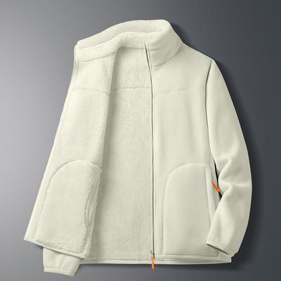 Herbst-/Winterjacke für Herren, Stehkragen, Reißverschluss, lange Ärmel, dicker Korallenvlies-Cardigan, weiche, reine Farbe, Übergröße, kältebeständige Taschen, Herrenmantel
