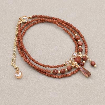 2MM Dreischichtiges Perlenarmband Halskette Mehrzweck-Naturstein Böhmisches Perlen-Charm-Armband Handgemachter Damenschmuck