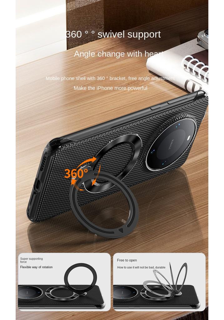 Custodia rigida in fibra di carbonio con anello e supporto magnetico per retro per Huawei Honor Magic 7 Pro, Magic 7 6 5 4 Pro
