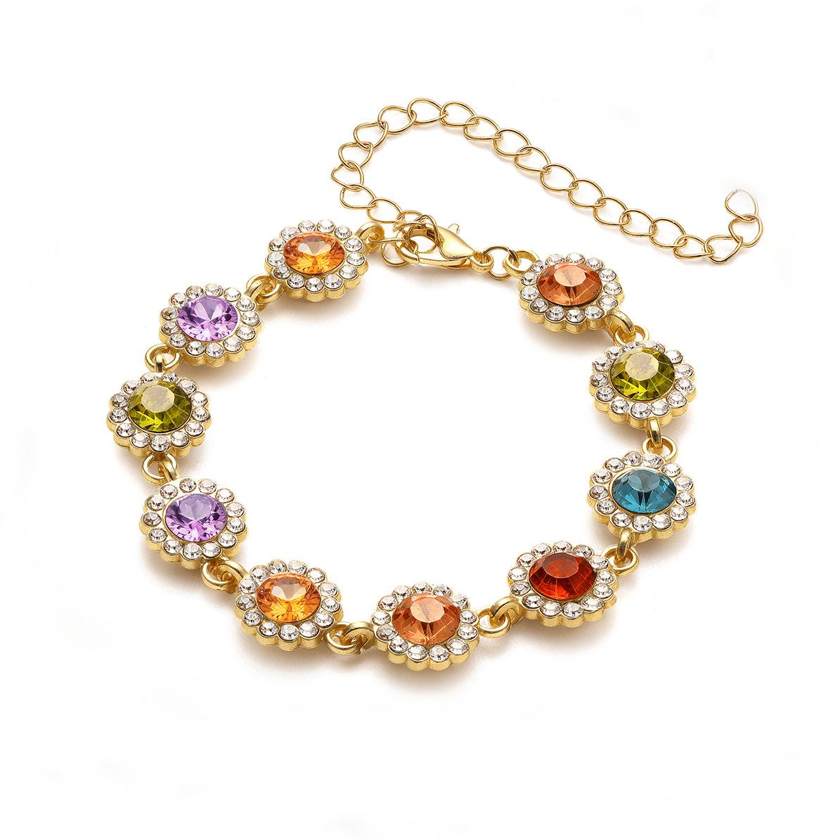 

2pcs Set Luxury Temperament Colored Zircon Flower Bracelet Necklace Set for Women Trendy Personality Birthday Party Jewelry Sets