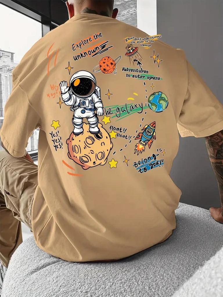 The 2025 Summer New Mens Tshirt Is a Casual and Fashionable Astronaut Print Breathable Mesh Outdoor Street Mens Wear