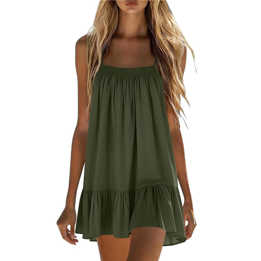 Women's Summer Color Spaghetti Strap Sundress - Casual Beach Dress, Comfortable Tank Dress for Vacation