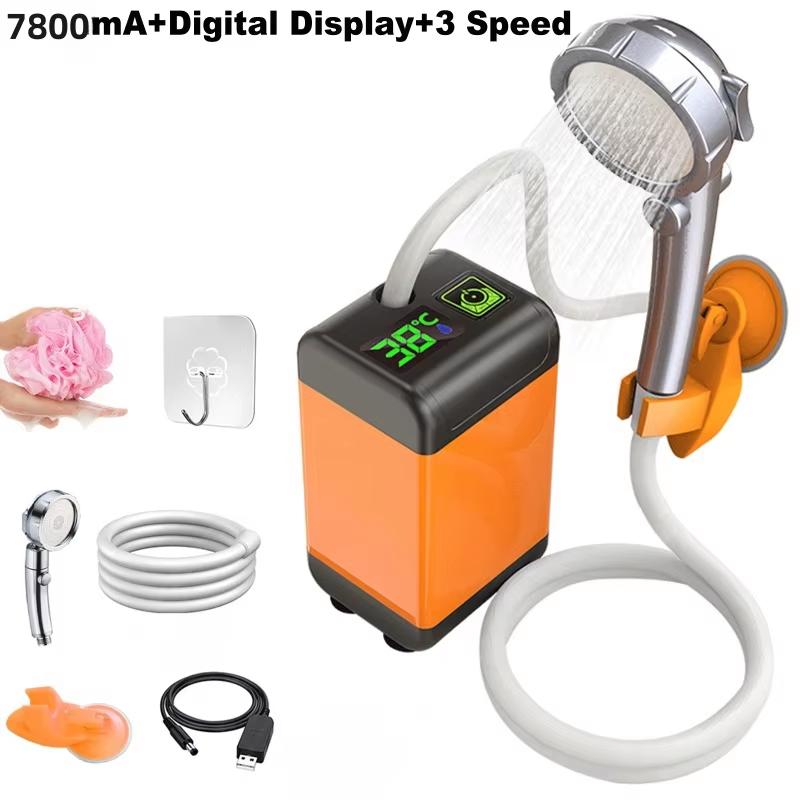 Portable Electric Shower Pump Outdoor Camping4800/6000/7800mAh Rechargeable Digital Temperature Display For Hiking Travel