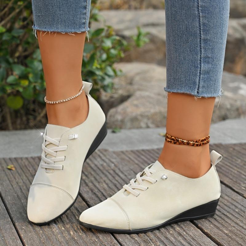 Fashion Women's Spring and Autumn Flat Shoes New Pointed Toe Deep Mouth Front Lace-up Soft Sole Non-Slip Plus Size Single Shoes