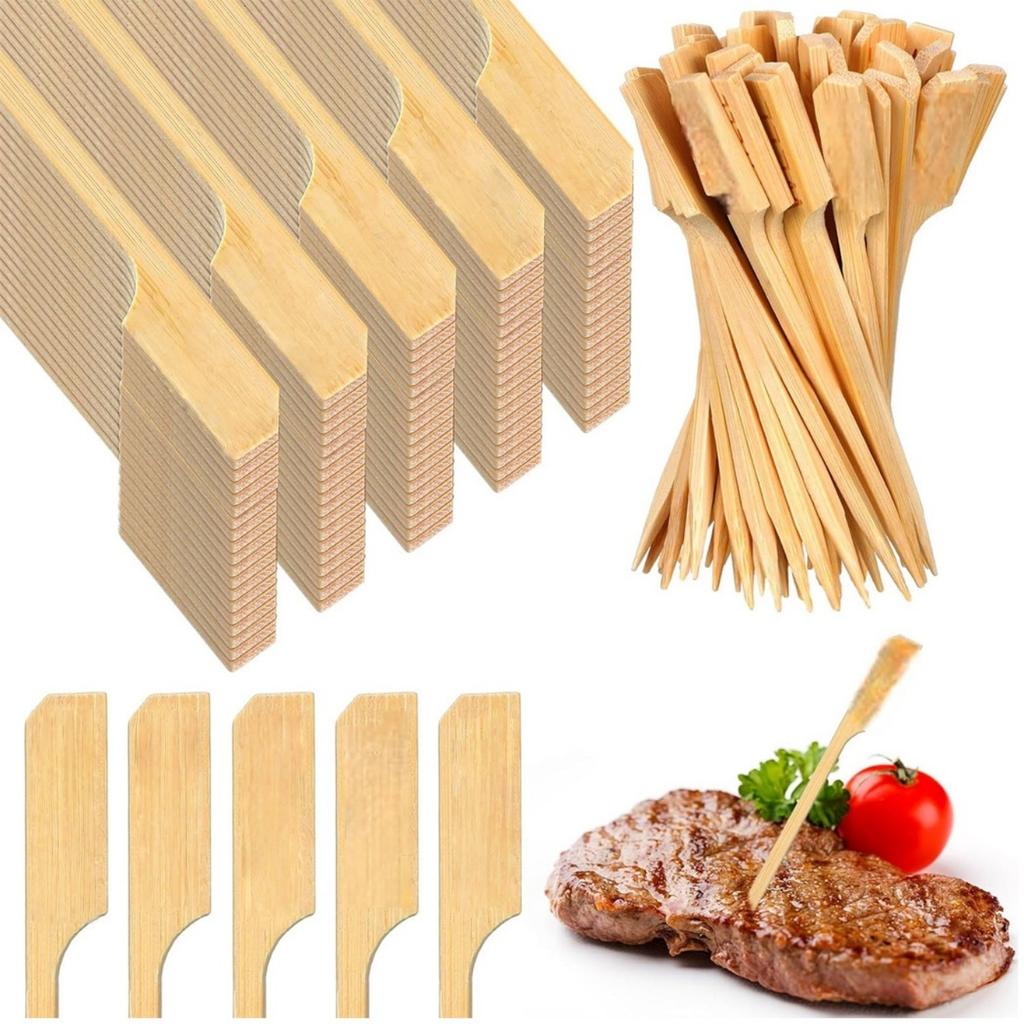100PCS Bamboo Skewers, Bamboo Paddle Wood Picks, Toothpicks for Appetizers, Cocktail Picks for Drinks, Food Picks, BBQ, Sandwich