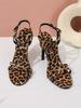 2025 Sommer neue runde Zehenpartie offene Zehen Temperament Leopardenmuster High Heels für Damen, schlanke Absätze, sexy Übergrößen-Sandalen für Damen
