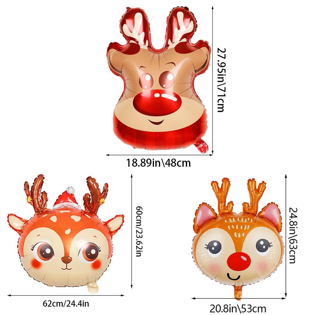 1 szt. balon głowa renifera świątecznego, dekoracja na przyjęcie świąteczne, balon foliowy z czapką Mikołaja, balon na przyjęcie bożonarodzeniowe