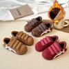 Children's cotton shoes for older kids, new autumn and winter models, girls' plush-lined non-slip leather panel shoes, boys' casual warm shoes