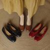 Retro Washed Cowhide Bow Loafers - Soft Sole Square Toe Ballet Flats for Women