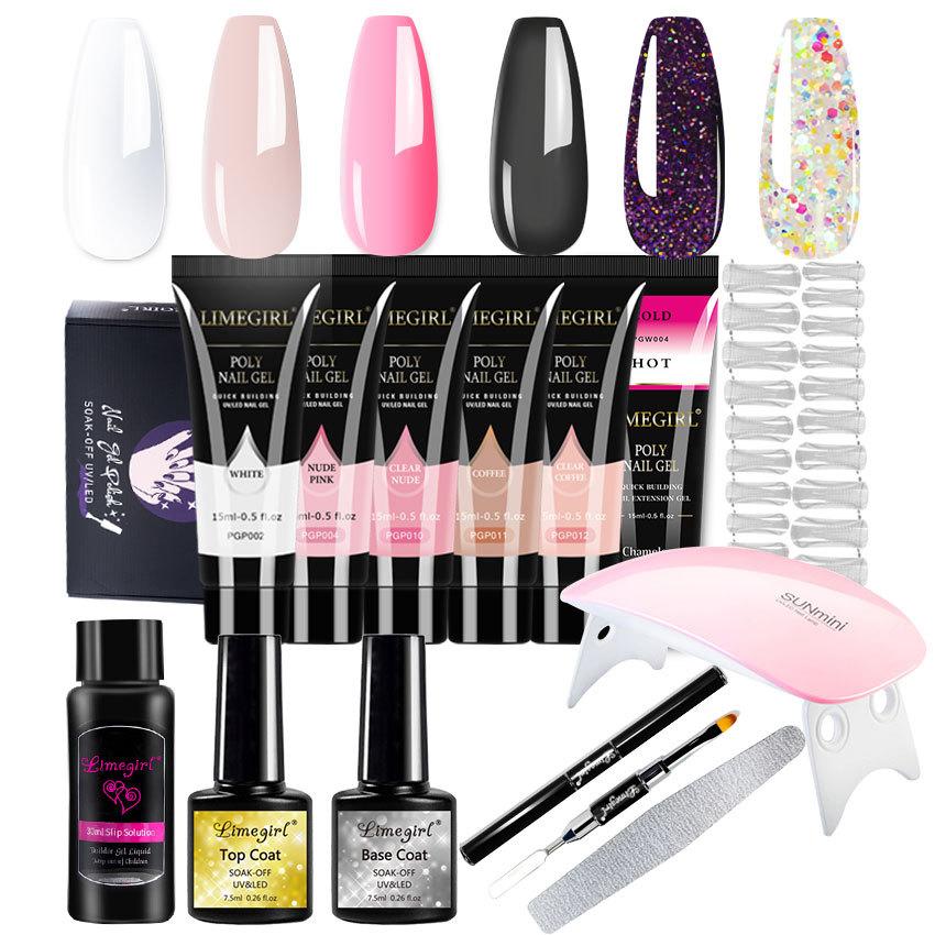 No-Wipe Extension Gel Kit with Nail Forms, Quick Soak-Off Builder Gel for Crystal Nail Extensions, Strong Flexible Clear Gel 30ml