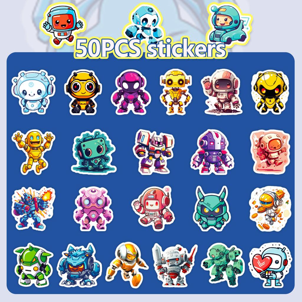 Pick Up The Leak! 50 Cartoon Charging Robot Stickers Creative Children Cartoon Robot Luggage