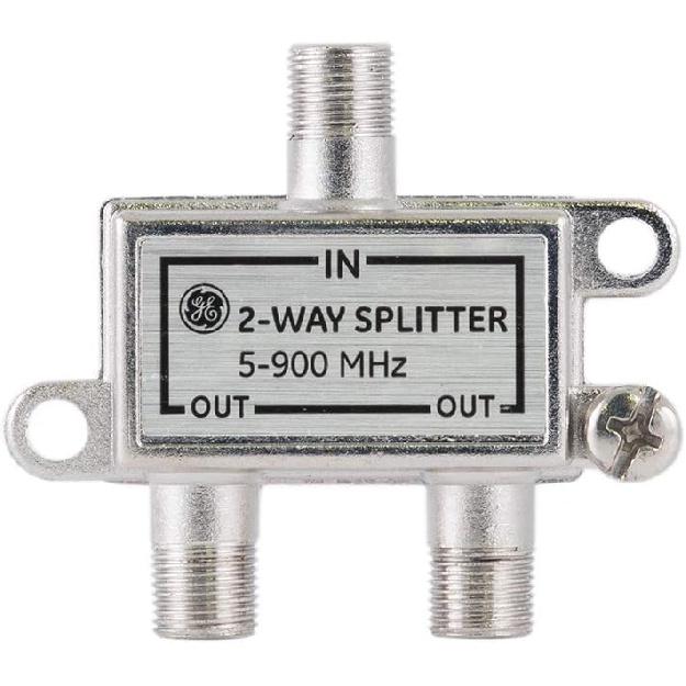 GE 2-Way Coaxial Cable Splitter, 5-900 MHZ Range, RG59 RG6 Coax Compatible, Audio, Video, Works with HD TV, Cable, Amplifiers, Amplified Antennas,