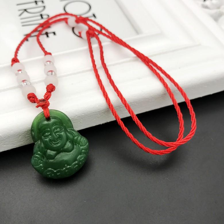 Imitation Jade Guanyin Buddha Red Rope Pendant Necklace for Men and Women - Korean Style Fashion