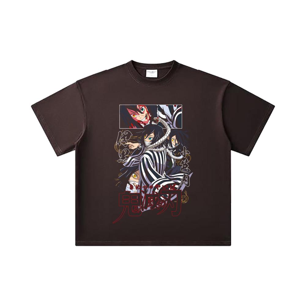 260 GSM Double Yarn 32 Count 100% Cotton Demon Slayer V95 Iguro Print Unisex Heavy Cotton T Shirt
