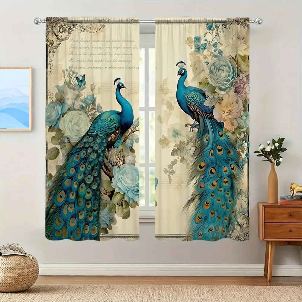 Set Of 2 Jit Floral Peacock Print Curtain Design Drapes Window Decor Home Curtains Made Polyester