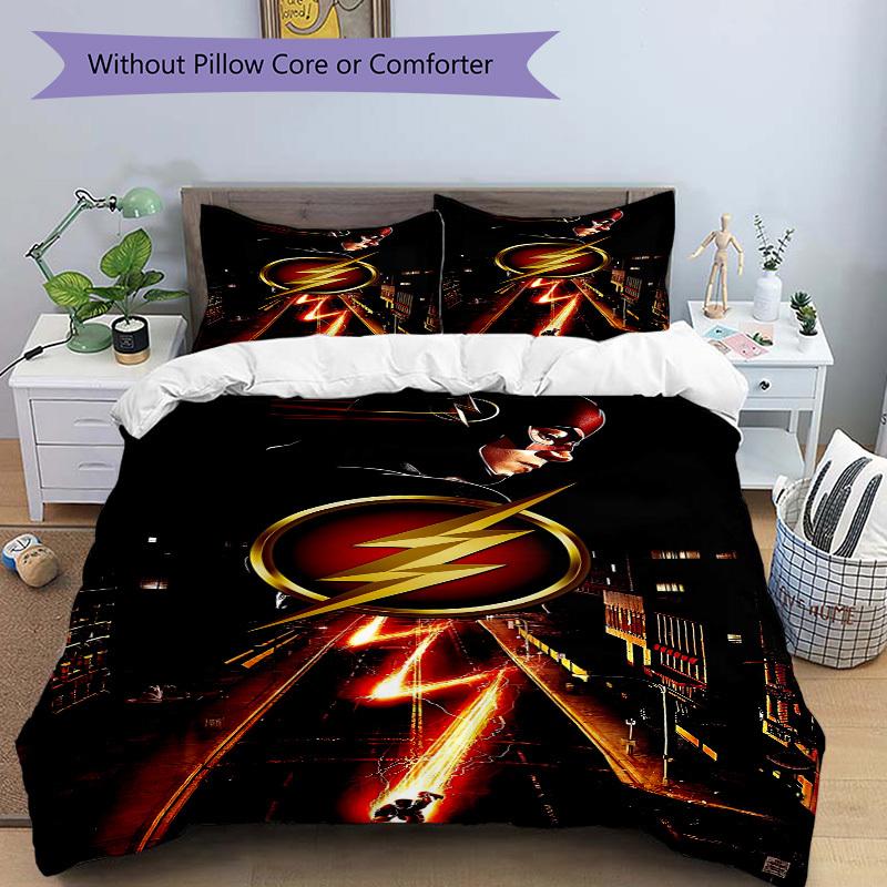 3pcs Flash Superhero Duvet Cover Set, 1 Duvet Cover + 2 Pillowcases (No Insert), Cozy Bedding, Bedroom Set, Easy Care, Durable Yy251103087