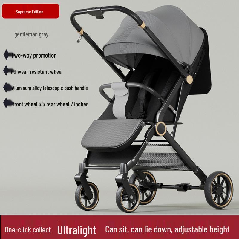 Two-way, Three-position Stroller: Sit or Lie, One-click Fold, Ultra-light, Portable Four-wheel Outdoor Baby Carriage.