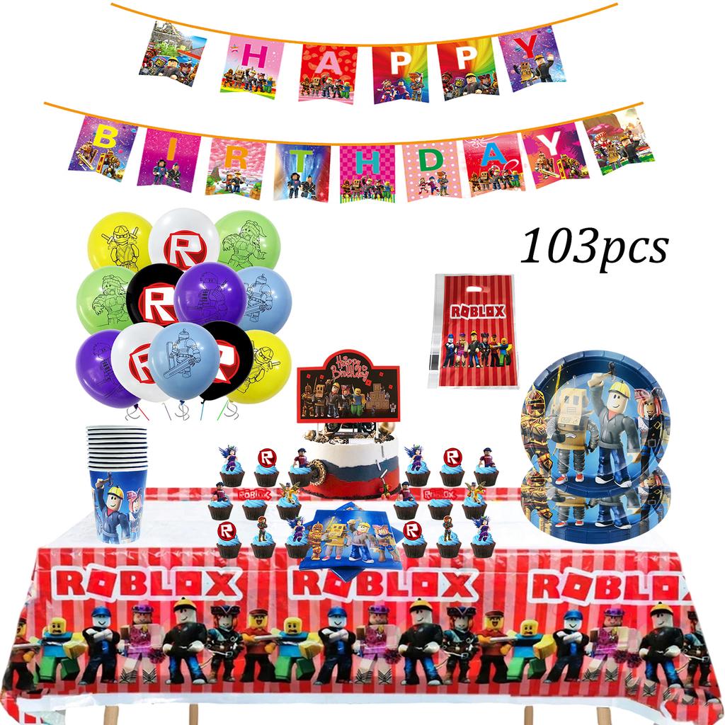 Roblox Birth Date Celebration Decorations Supplie Party Celebration Disposable banner pennant Tablecloth Cup Board paper Infant Shower collection