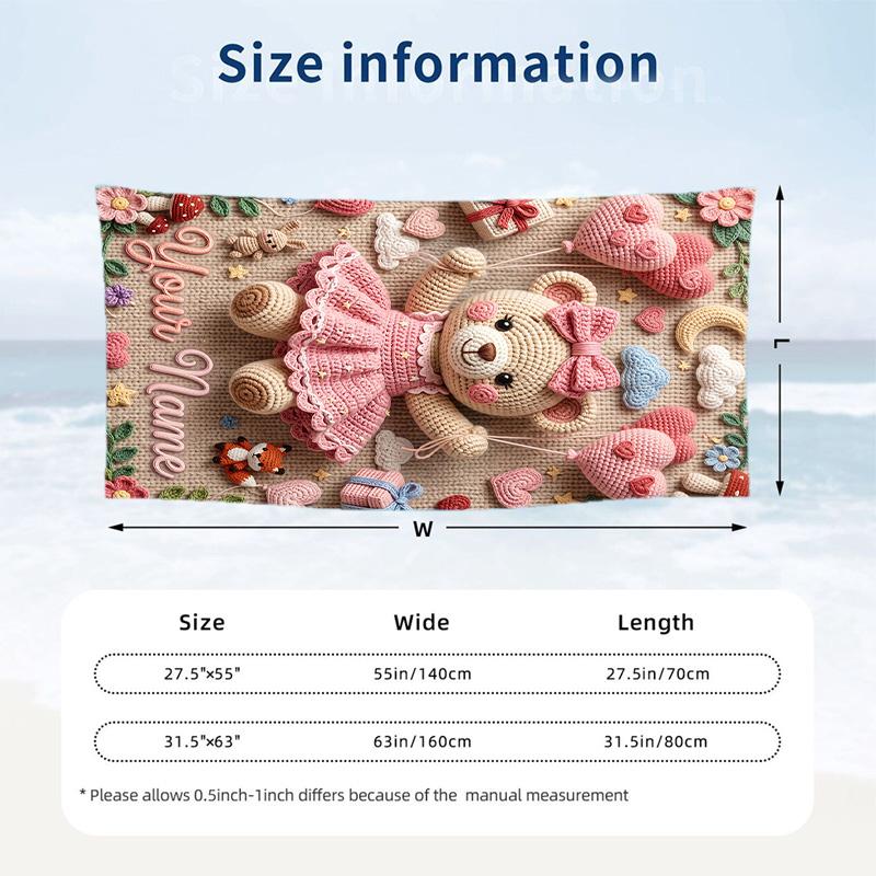Teddy Bear Theme Beach Towel Personalized Custom Name & Text Soft Quick Dry Beach Towel for Swimming Travel