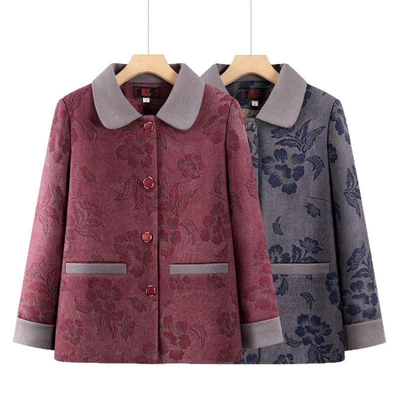 Medium Old Man Autumn Clothes Women's Coat Spring and Autumn Top 0 Old Man Clothes Wife Top Lapel