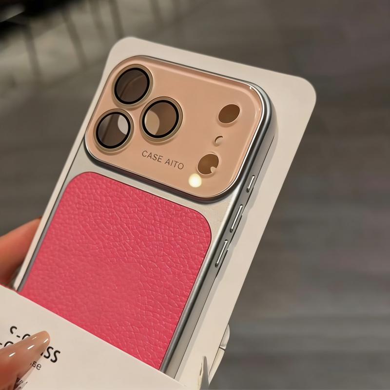 Luxury Crystal Large Window Candy Leather Case for iPhone 17 16 15 14 13 Pro Max 17Pro Shockproof Armor Bumper Plating Cover