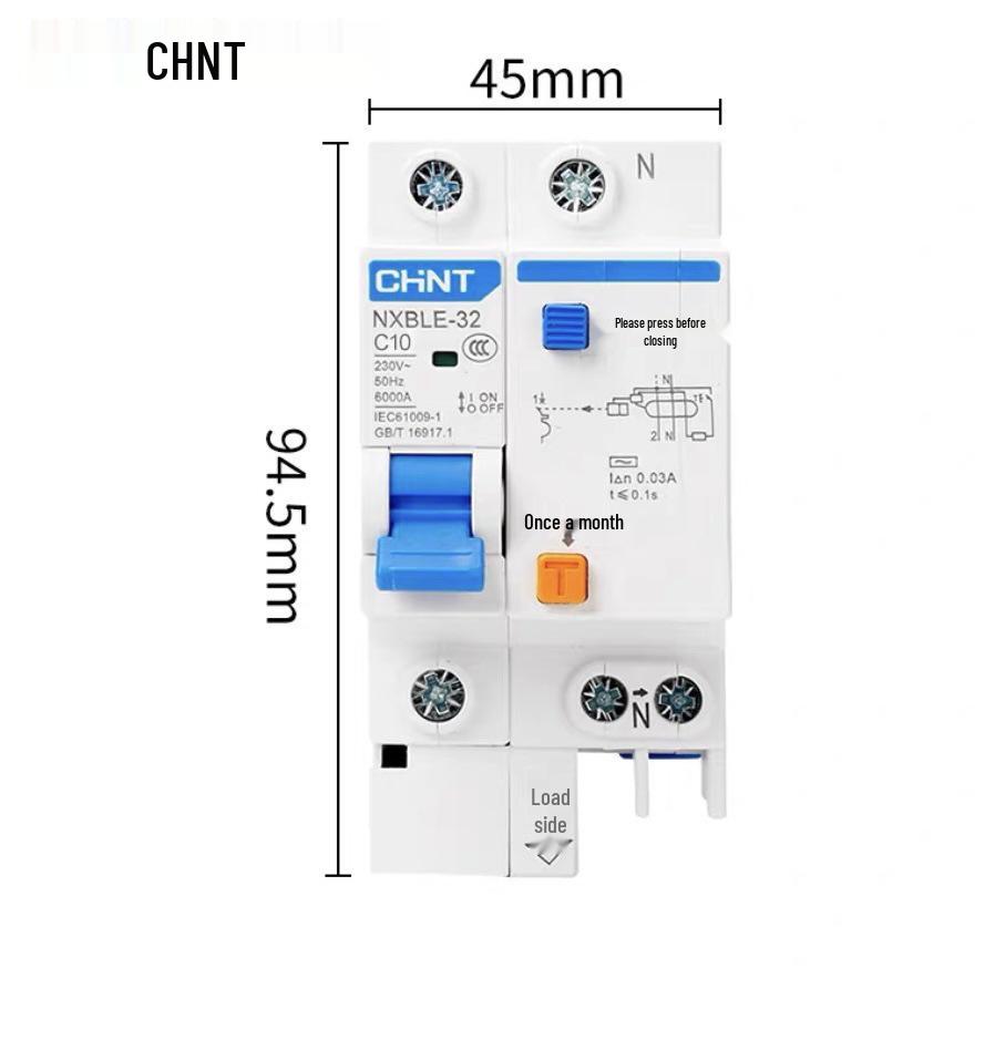 Chint 2P MCB Circuit Breaker with Air Switch, 220V RCD, 32A/63A, for Three-Phase Household Electrical Protection