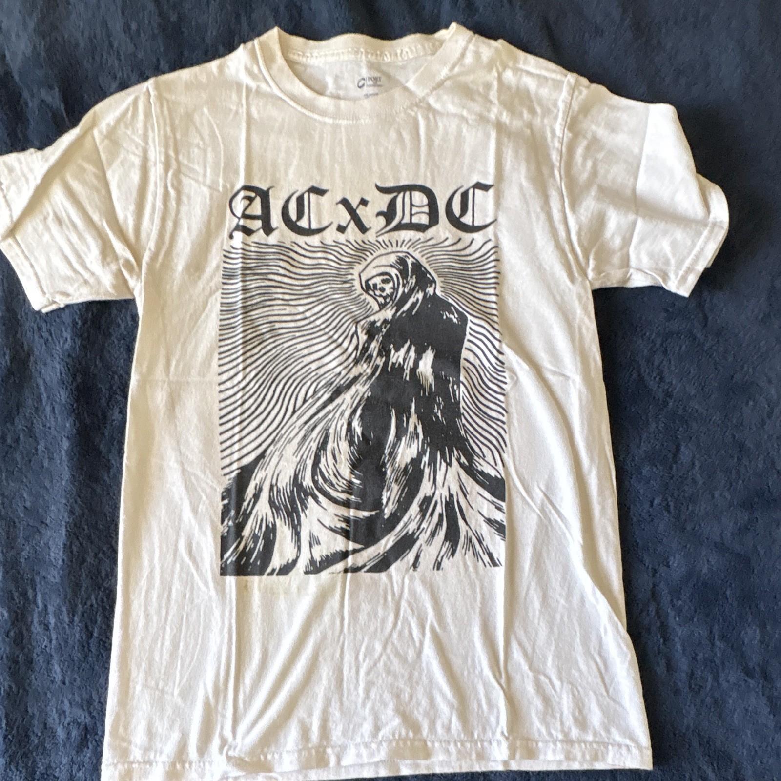 ACXDC Hardcore Punk Rock Band Graphic Print T-Shirt White Small Unisex T-Shirt S