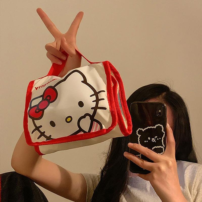 Sanrio Hello Kitty Cosmetic Bag Cartoon Cute Large Capacity Folding Storage Travel Bag Kawaii Portable Handheld Bag