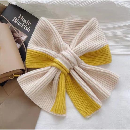 Short Women's Autumn/Winter Cross Knitted Scarf with Color blocked Versatile Winter Warmth and Lazy Neck Protection Long Scarf