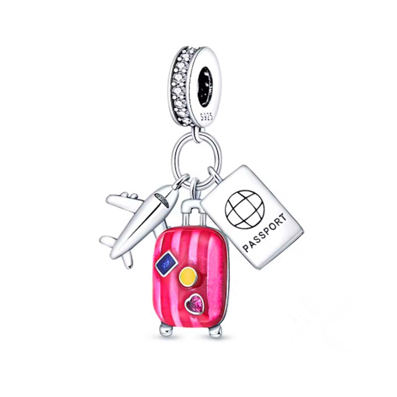 DIY Flugzeug Globus Koffer Anhänger Charms Perlen für 925 Silber Armband Damen Schmuck Geschenk Handgemachtes Handwerk