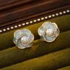 Vintage Light Luxury Crystal Flower Imitation Pearl Stud Earrings For Women Korean Exquisite Earring Jewelry Party Gifts