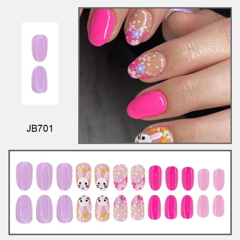 Almond Press On Nail Easter Fake Nail Stick On Nail In 12 Sizes,24 Pcs French Nail Tips for DIY Nail Art Decorations
