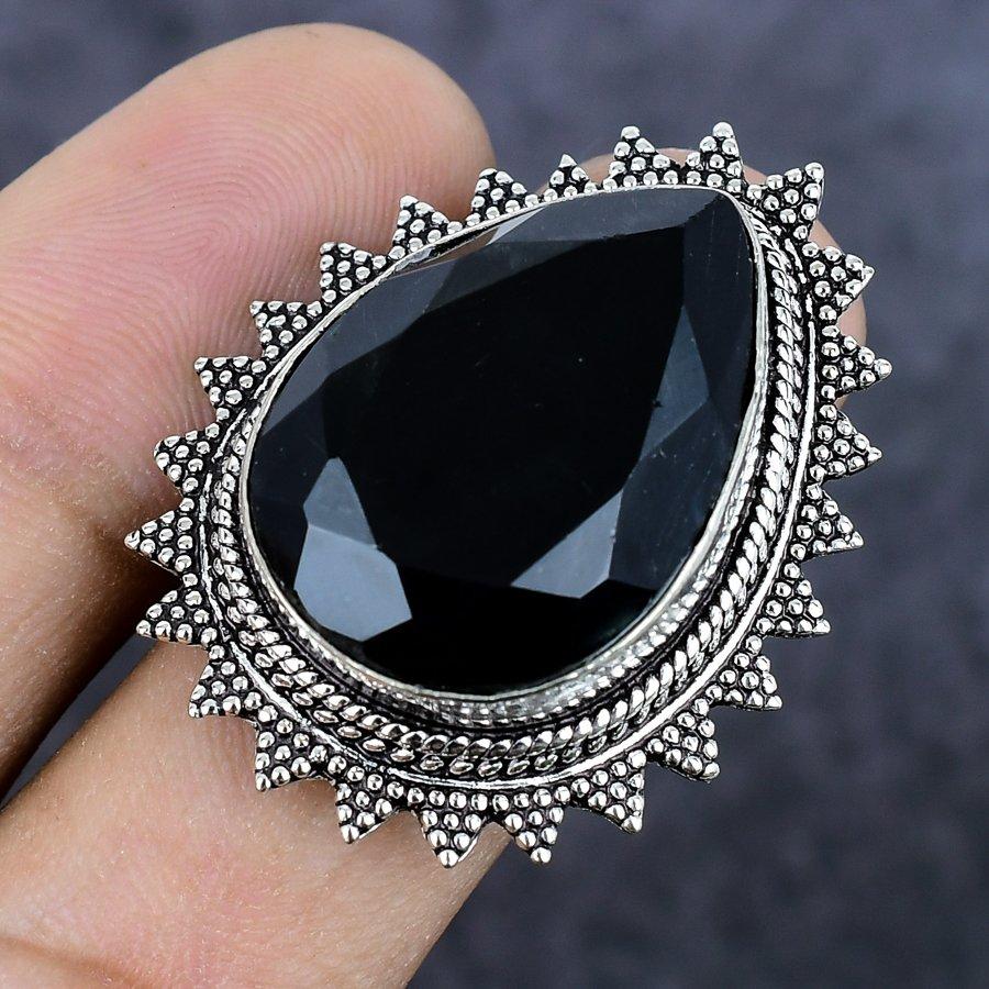 Natural Black Spinel Gemstone 925 Sterling Silver Jewelry Ring Size 8.5 T3v91
