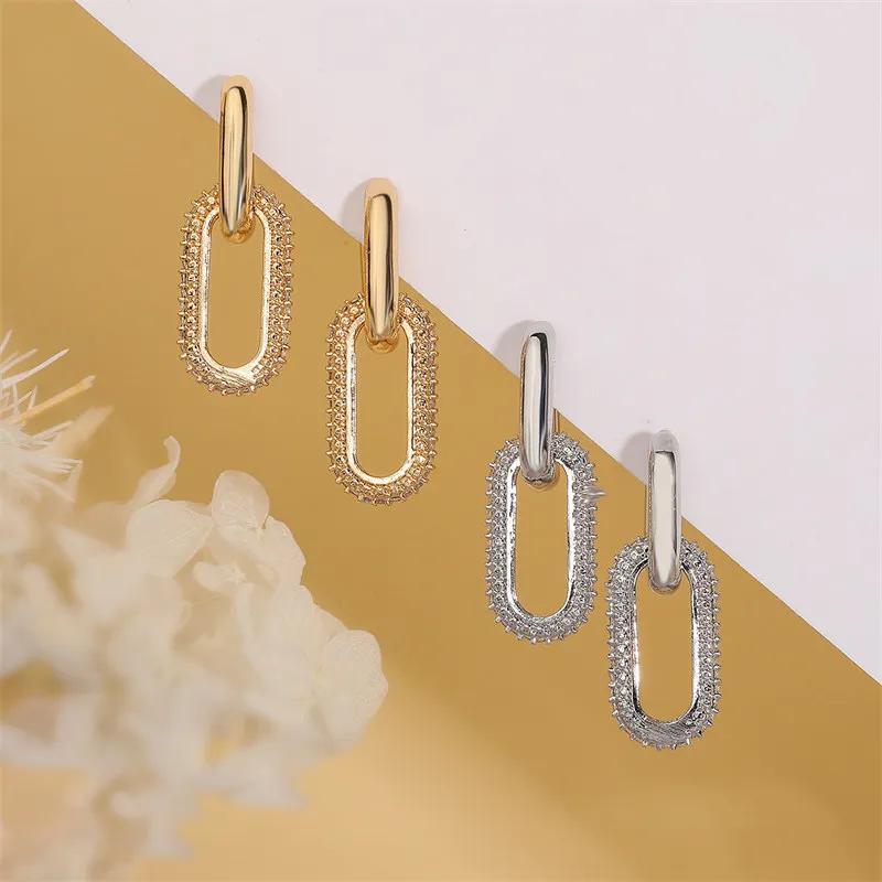 Retro Double Loop Design Drop Earrings Gold Silver Color Geometric Round Earrings for Women Girls Punk Hip Hop Fashion Jewelry