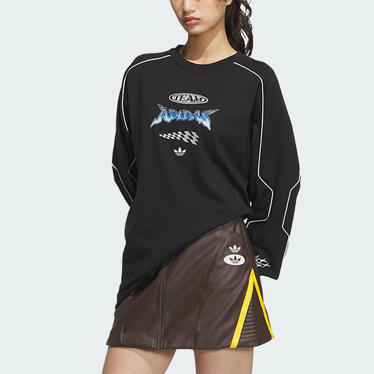 Adidas Originals Ss25 Rundhals Locker Geschnitten Langarm T-Shirt Unisex Oberteile Schwarz JM8037