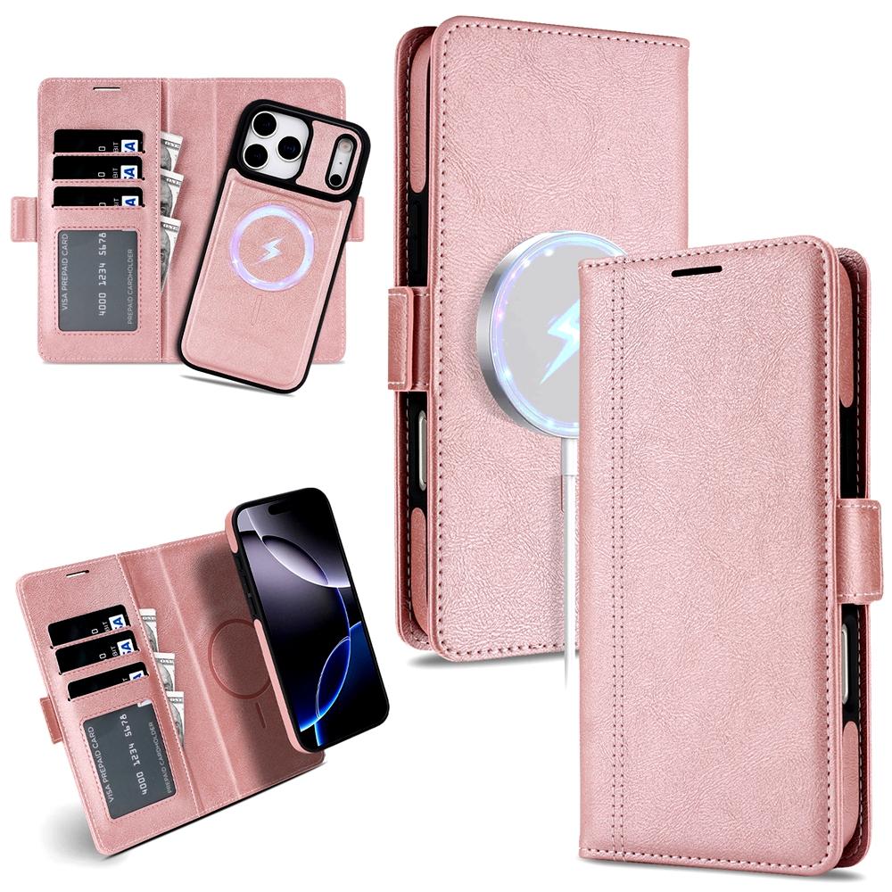 2 In 1 Magsafe Wallet Case for IPhone 17 Promax Air 16 Pro Max 15 Plus 14 13 12 Iphone17 Cards Slot Leather Flip Phone Cover