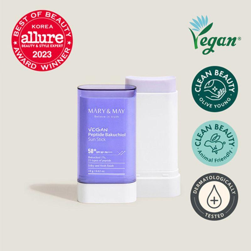[Mary&May] Веганский солнцезащитный стик с пептидами и бакучиолом SPF50+ PA++++