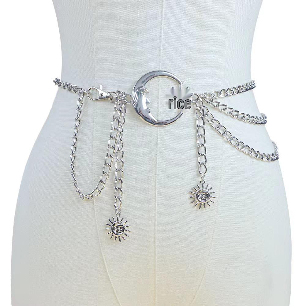 European & American Hip-Hop Metal Moon Body Chain with Tassel & Sun Pendant
